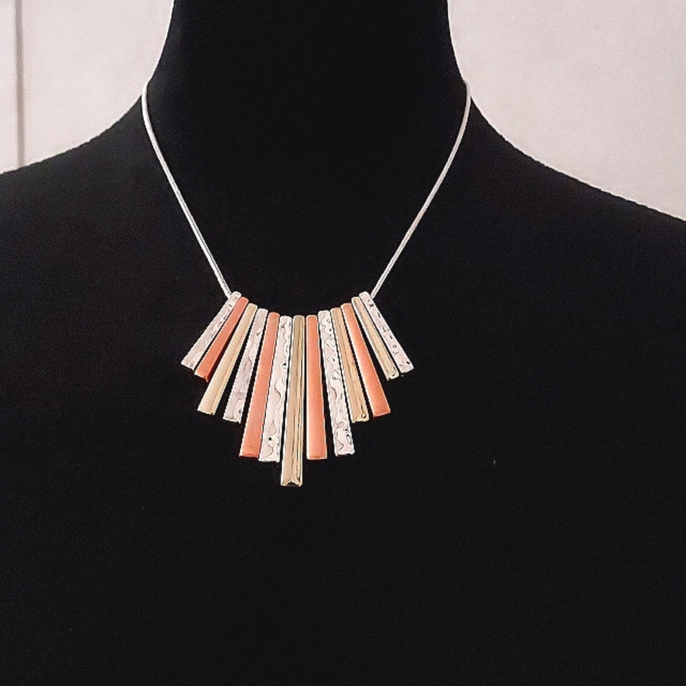 HH SILVER, COPPER, GOLD BAR NECKLACE - Picture 3 of 5